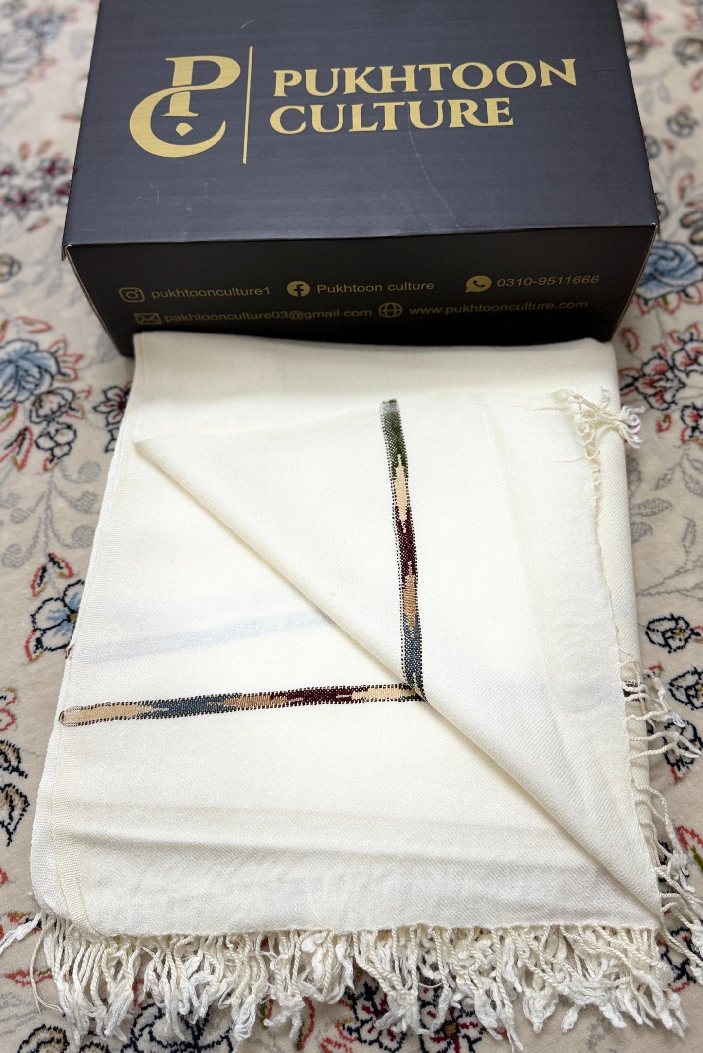 White Shawl For Men (Pure Wool)