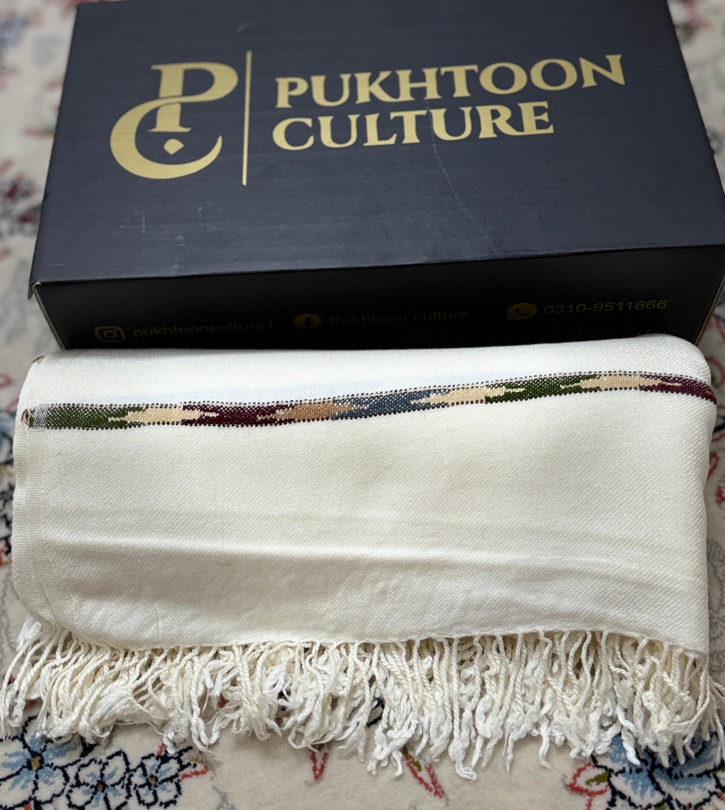 White Shawl For Men (Pure Wool)