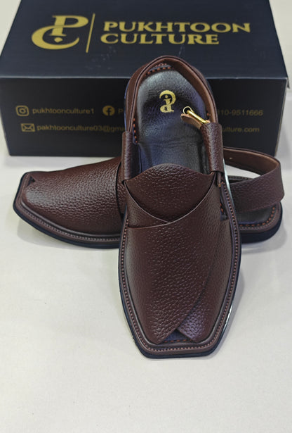 Textured Leather Peshawari Dark Brown Chapple