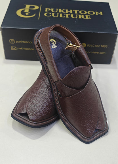 Textured Leather Peshawari Dark Brown Chapple