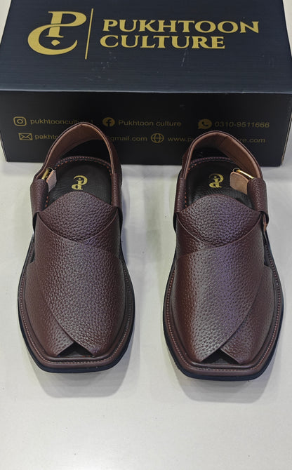 Textured Leather Peshawari Dark Brown Chapple