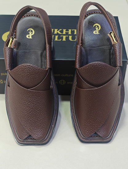 Textured Leather Peshawari Dark Brown Chapple