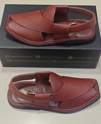 Textured Leather Peshawari Maroon  Chapple