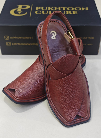 Textured Leather Peshawari Maroon  Chapple