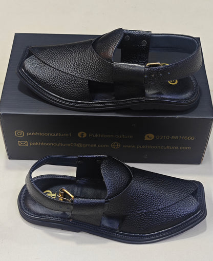 Textured Leather Peshawari Black  Chapple