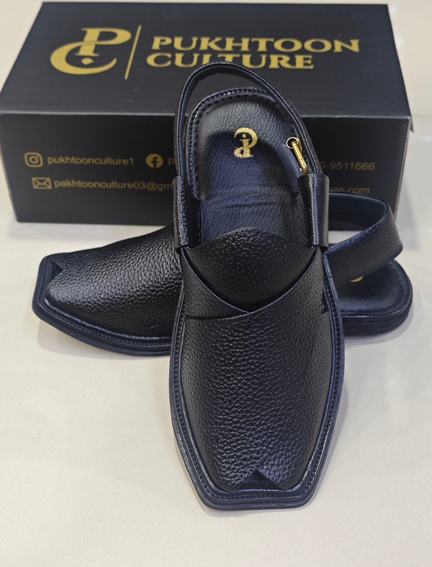 Textured Leather Peshawari Black  Chapple
