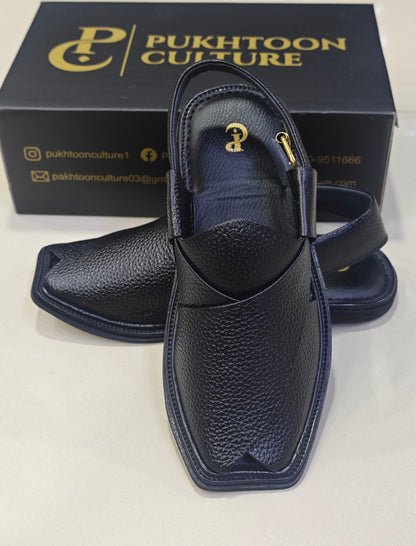 Textured Leather Peshawari Black  Chapple