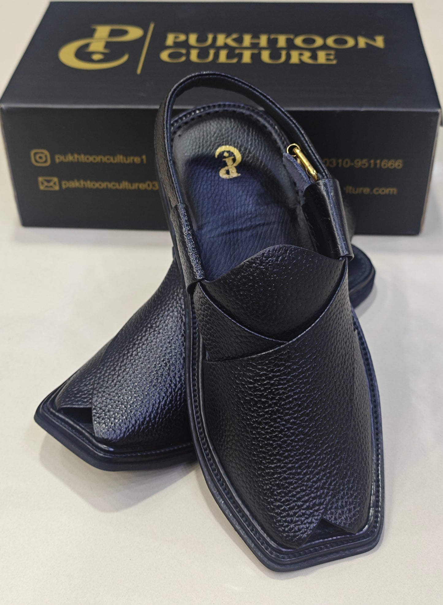 Textured Leather Peshawari Black  Chapple