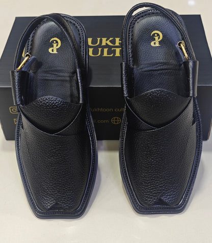 Textured Leather Peshawari Black  Chapple